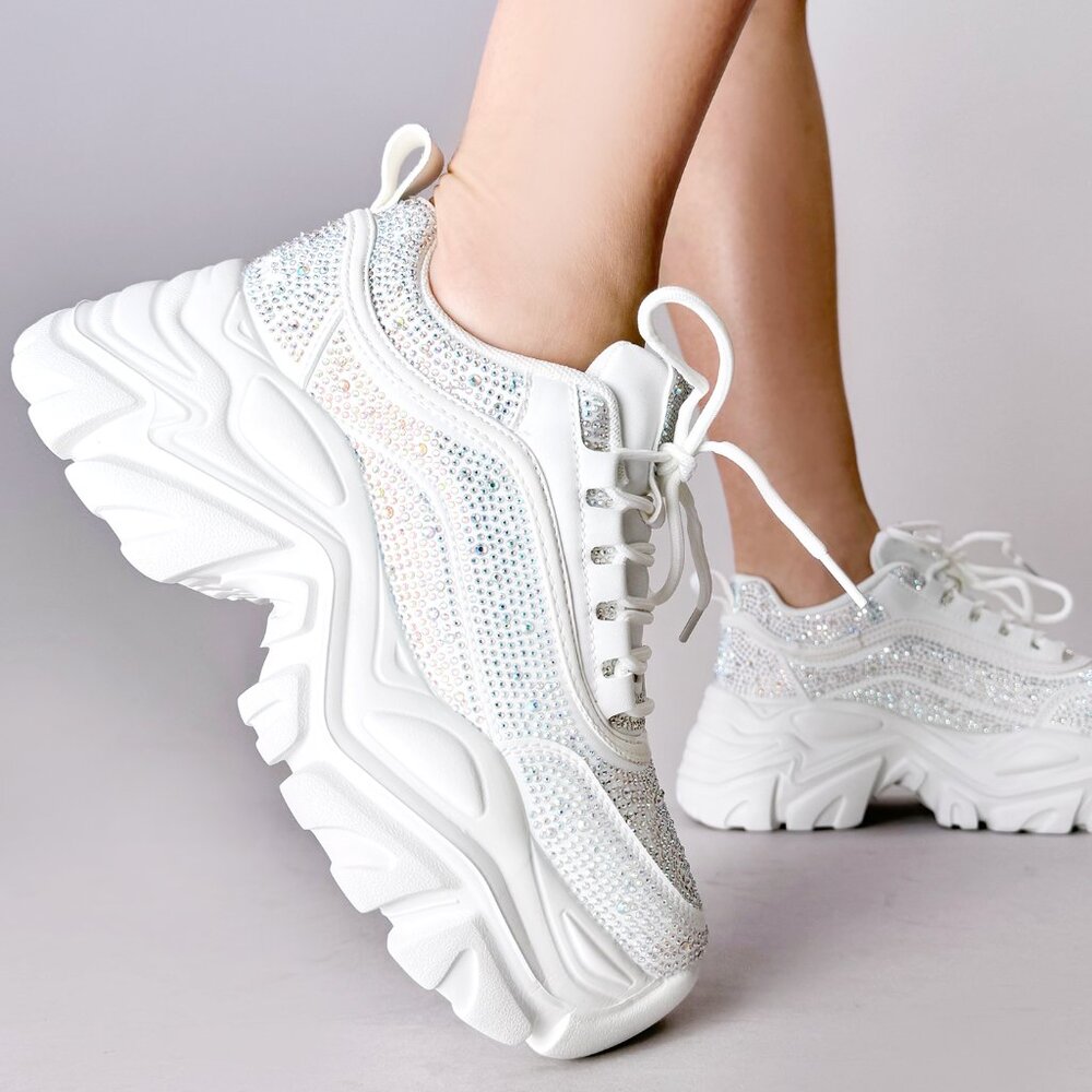 Women's White Sparkling Sneakers